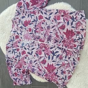 Lucky Brand Womens Floral Cotton Short Sleeve Blouse sz L